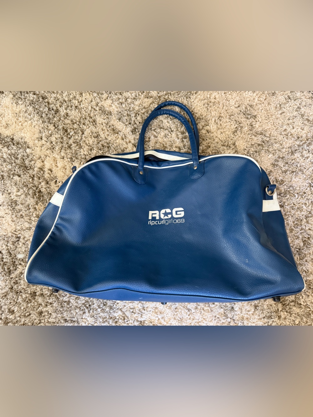 RCG RipCurl Girl Navy Blue Leather Duffel with White Piping